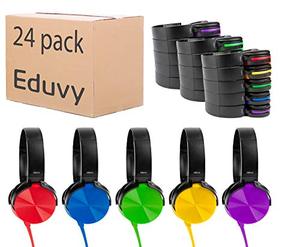 lot 1865 image: Bulk Headphones for Classroom, 24 Pack Durable Wired School Headphones for Students. Teacher Must Haves Supplies from Elementary to College (Mixed Color)