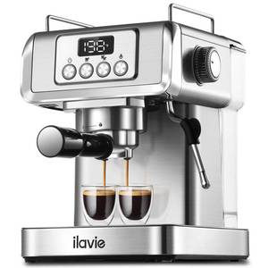 lot 1876 image: ILAVIE 20 Bar Espresso Machine, Stainless Steel Espresso Coffee Machine for Cappuccino, Latte, Espresso Maker for Home, Automatic Espresso Machine with Milk Steamer, 1.8L Water Tank, 1350W