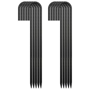 lot 1878 image: AAGUT 24 Rebar Ground Stakes (10pcs) Heavy Duty J Hook Fence Anchors Curved Steel Garden Stake Yard Spikes with Sharp End for Camping Tent,Black Powder Coated