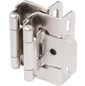 lot 1883 image: DecoBasics Brushed Nickel Cabinet Hinges for Kitchen Cabinets (25 Pair-50 Pcs) -12 Overlay Partial Wrap Around Self Closing Door Hinges for Face Frame wScrew & Bumper
