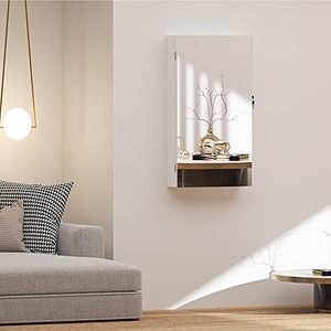 lot 1896 image: FREDEES Wall Mounted Jewelry Organizer,Lockable Jewelry Cabinet,Jewelry Armoire,Jewelry Mirror cabinet, Mirror with Jewelry Storage, Gift for her,Space Saving,White