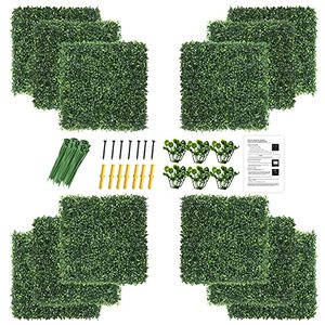 lot 1909 image: KASZOO 12Pack 20x20 Artificial Boxwood Grass Backdrop Panels Topiary Hedge Plant, UV Protected Privacy Hedge Screen Faux Boxwood for Outdoor,Indoor,Garden,Fence,Backyard,Greenery Walls