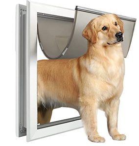 lot 1910 image: Dog Door Doggie Door with Strong Aluminum Frame, XL Doggy Door for Door, Extra-Large Pet Door with Automatic Closing & Durable Flap for Energy Efficient, Lockable Closing Panel & Easy to Installation