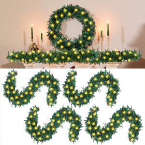 lot 1930 image: Tigeen 4 Pcs 9 ft Battery Operated Prelit Christmas Garland with 50 LED Lights Lighted Pine Cone Wreath for Fireplace Mantel Stairs Railing Door Window Indoor Outdoor Decor (Batteries NOT Included)