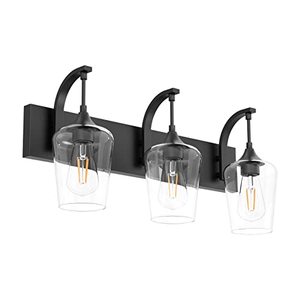 lot 1938 image: Ralbay Matte Black Vanity Light Fixtures 3-Lights Industrial Black Bathroom Vanity Light with Clear Glass Vintage Edison Wall Light Fixture for Bathroom