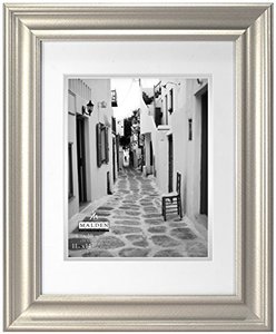 lot 1943 image: Malden International Designs Classic Wall Mouldings Eaton Double Matted Picture Frame, 17.5L x 14.5W, Silver
