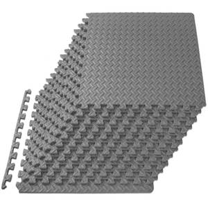 lot 1949 image: ProsourceFit Puzzle Exercise Mat � in, EVA Interlocking Foam Floor Tiles for Home Gym, Mat for Home Workout Equipment, Floor Padding for Kids, Grey, 24 in x 24 in x 12 in, 48 Sq Ft - 12 Tiles