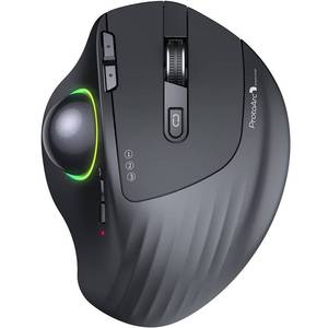 lot 4071 image: ProtoArc Wireless Bluetooth Trackball Mouse, EM01 2.4G RGB Ergonomic Rechargeable Rollerball Mice with 3 Adjustable DPI, 3 Device Connection&Thumb Control, for PC, iPad, Mac, Windows-Black