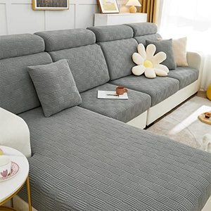lot 4081 image: ele ELEOPTION Couch Cushion Covers Sectional Sofa L Shape Cover Elastic Chair Slipcover Furniture Protector for Living Room (Length 25-37inch Width 25-37inch, Large Single Seat Cover) Light Grey