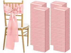 lot 4094 image: 120PCS Satin Chair Sashes Bows, Rose Gold Satin Chair Sashes Ties,Dining Chair Cover Back Tie Supplies for Decorative Chair Cover Chair Sashes Weddings,Banquets,or Restaurants Decorations( Rose Gold)