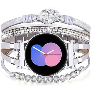 lot 4097 image: VISOOM Beaded Boho Bracelet for Samsung Galaxy Watch 564 40mm 44mm Watch 6 Classic Bands 43mm 47mm Women, 20mm Handmade Leather Fashion Watch Bands for Watch 5 Pro 42mmWatch4 Classic 42mm 46mm