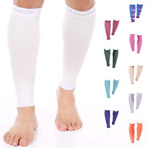 lot 4099 image: Doc Miller Premium Calf Compression Sleeve 1 Pair 20-30mmHg Strong Calf Support Graduated Pressure for Sports Running Muscle Recovery Shin Splints Varicose Veins (White, X-Large)