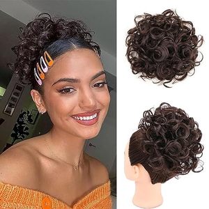 lot 4103 image: CLIONE Messy Bun Hair Pieces Drawstring Curly Messy Bun Lightweight Shaggy Updo Bun Hair Ring Natural Soft Clip Hair Extensions Ponytail Synthetic Wig for Women Daily Use