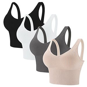 lot 4105 image: Eleplus 4 Pieces Comfy Cami Bra for Women Crop Top Yoga Bralette Longline Padded Lounge Bra Pack of 4(mix2, S-M)