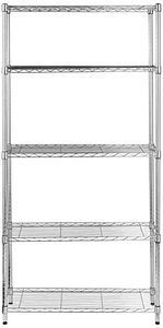 lot 1971 image: Amazon Basics 5-Shelf Adjustable, Heavy Duty Storage Shelving Unit (350 lbs loading capacity per shelf), Steel Organizer Wire Rack, Chrome Silver, 36 L x 14 W x 72 H