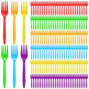 lot 1981 image: Tioncy 360 Pcs Rainbow Disposable Plastic Forks Colorful Disposable Cutlery Neon Plastic Forks Red Orange Yellow Green Blue Purple Forks for Picnics Party Restaurant Outdoor Events