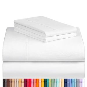 lot 1990 image: LuxClub 4 PC Sheet Bed Sheets Deep Pockets 18 Eco Friendly Wrinkle Free Kids Fitted Sheets Machine Washable Hotel Bedding Silky Soft - White Twin