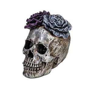 lot 4003 image: WENYLE Halloween Skull Statues Home Decor Day of Dead Purple Grey Rose Silver Skull Resin Figurine Flower Skull Decor 7.25 L