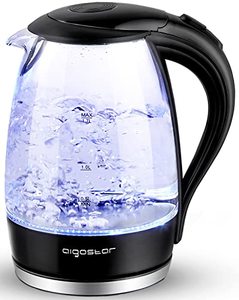 lot 4008 image: Aigostar Electric Kettle, 1.7 Liter Tea Kettle Pot, Electric Tea Kettle with LED Illuminated and Filter, High Borosilicate Glass Hot Water Kettle, BPA Free, Auto Shut off, Boil-Dry Protection, Black