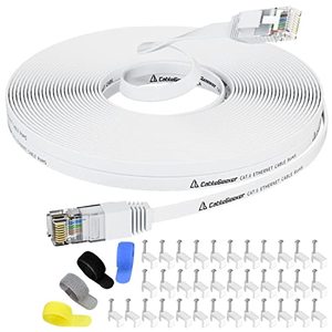 lot 4018 image: Cat 6 Ethernet Cable 100 ft, Indoor&Outdoor, High Speed 10Gbps Flat Internet Network Cable, Cat6 Ethernet Patch Cable Long, White Computer LAN Cable with Free Clips & Straps for Router, Modem, PS45