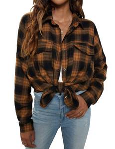 lot 4021 image: Blooming Jelly Womens Button Down Shirts Plaid Shacket Long Sleeve Collared Business Casual Tops Work Blouses (XX-Large,Brown Plaid)