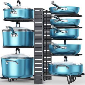 lot 4027 image: ORDORA Pots and Pans Organizer for Cabinet, 8 Tier Pot Rack with 3 DIY Methods, Adjustable Pan Organizer Rack for Cabinet, Pot Organizer for Kitchen Organizers and Storage, Pot Lid Organizer