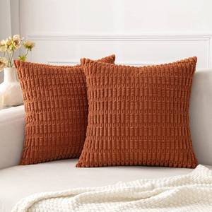 lot 4030 image: MIULEE Pack of 2 Corduroy Decorative Throw Pillow Covers 18x18 Inch Soft Boho Striped Pillow Covers Modern Farmhouse Home Decor for Sofa Living Room Couch Bed Rust