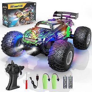 lot 4036 image: BAZOLOTA Remote Control Car, 118 Scale All Terrain RC Cars, 2WD 20Kmh with Colorful LedLight and Two Rechargeable Batteries, Remote Control Monster Truck Off Road Racing Car Toys for Kids and Boys