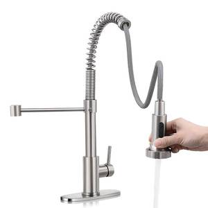 lot 4040 image: HGN Kitchen Faucet with Pull Down Sprayer, Commercial Single Handle Spring Kitchen Sink Faucets for Farmhouse Camper Laundry Utility Rv Wet Bar Sinks Brushed Nickel