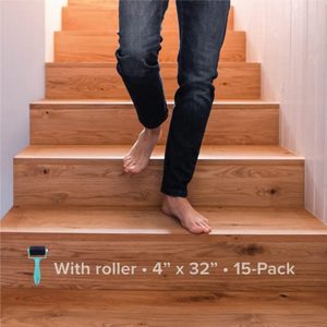 lot 4045 image: LifeGrip Stair Treads Non-Slip (15PCS) with Roller, Anti Slip Transparent Stair Treads Tape for Indoor Wooden Step (4X32X15P-TreadsRoller)