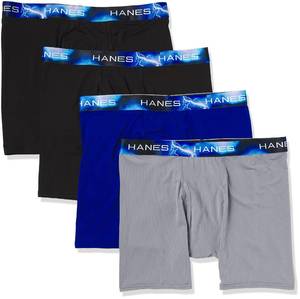 lot 4055 image: Hanes Ultimate Mens Sport X-Temp Ultra Lightweight Long Leg Boxer Brief 4-Pack, Assorted, Large