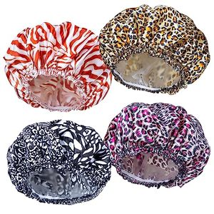 lot 4062 image: 4 PCS Shower Caps for Women, Elastic and Reusable Bath Caps, Double Waterproof Layers Shower Cap, Bathing Shower Caps, Environmental Protection Hair Bath Hat - Printed Color