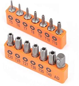 lot 4229 image: HORUSDY 14-Piece Tamper Resistant Star Bits, S2 Alloy Steel, T5 - T40 Security Torx Bit Set. (14-Piece Torx Bit Set)