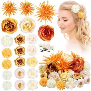 lot 4113 image: 21 Pieces Flower Hair Clip Rose Hair Clips Hair Barrettes for Women Flower Hair Accessories Boho Bride Claw Clip Hairpin Brooch Pin Headpiece for Girls Wedding (Orange)