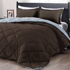 lot 4115 image: downluxe King Size Comforter Set - Brown and Blue King Comforter, Soft Bedding Comforter Sets for All Seasons, King Comforter Set - 3 Pieces - 1 Comforter (104x92) and 2 Pillow Shams(20x36)