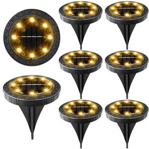 lot 4133 image: Solar Powered Ground Lights 8 Pack,IP68 Waterproof Outdoor LED Disk Lights for Garden,Non-Slip Landscape Path Lighting for Patio Lawn Yard,Pathway Wear-Resistant Deck Lights Walkway Decor(Warm White)