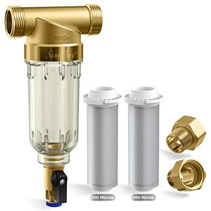 lot 4135 image: SimPure 100500 Micron Spin Down Sediment Filter, Reusable Whole House Sediment Water Filter, Pre-Filtration System for CityWell Water, 1 MNPT  34 FNPT  34MNPT, BPA Free
