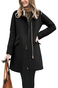 lot 4142 image: BZB Womens Long Coat Classic Open Front Zip Up Casual Winter Wool Blend Over Pea Coats Long Jackets Black Size XL