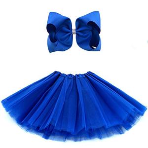 lot 4146 image: BGFKS 5 Layered Tulle Tutu Skirt for Girls with Hairbow, Ballet Dressing Up Kid Tutu Skirt Dark Blue