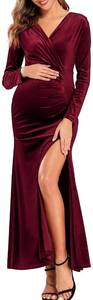 lot 4150 image: Babalet Maternity Party Dress Long Sleeve Velvet Formal Dresses for Women Burgundy, S