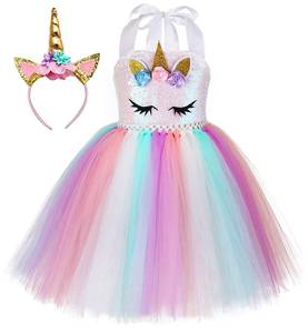 lot 4152 image: Tutu Dreams Unicorn Dress for Girls Party Dress Up Clothes Gifts Fashion Summer Sundress Dresses Birthday Decorations (Sequin Unicorn, 1-2T)