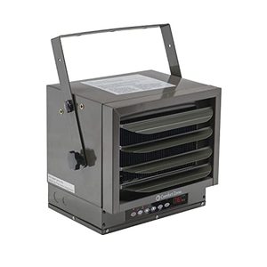 lot 4154 image: Comfort Zone 7,500W, 240V Hard-Wired Fan-Forced Ceiling Mount Garage Space Heater, Overheat Protection, Cut-Out Switch, Digital Thermostat, 12-Hour Timer, Ideal for Garage & Workshop, CZ230ER