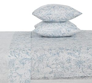 lot 4158 image: DAUAOTO Cotton Sheets Set California King Size 4 Pieces Flower Bedding Sets, Aqua Blue Floral Pattern, Up to 14 Deep