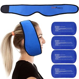 lot 4161 image: LotFancy Face Ice Pack Wrap for TMJ, Wisdom Teeth, with 4 Reusable Hot Cold Therapy Gel Packs, Pain Relief for Chin, Head, Oral and Facial Surgery, Dental Implants, Blue