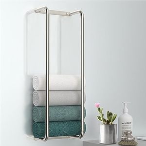 lot 4164 image: Rxvotocr Stainless Steel Wall-Mounted Bathroom Towel Rack and Organizer for Rolled Towels, Ideal for Modern Small Bathrooms with Limited Space, Sleek and Chic Sliver Design.