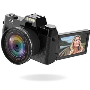 lot 4169 image: Vlogging Camera, 4K Digital Camera for YouTube with WiFi, 16X Digital Zoom, 180 Degree Flip Screen, Wide Angle Lens, Macro Lens, 2 Batteries and 32GB TF Card TopCamA05