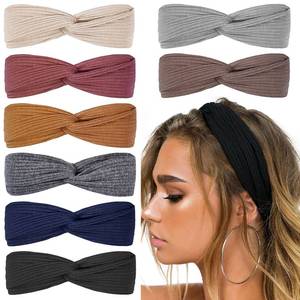 lot 4185 image: Huachi Headbands for Women Girls Top Knot Stretchy Headband Boho Twist Hair Bands Cute Fashion Hair Accessories, Solid Color, 8Pcs