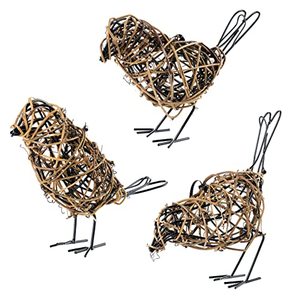 lot 4197 image: ZZZ TYLOO Set of 3 Handmade Bird Statue Home Decor,Metal Bird Figurine Rustic Table Decor, Hanging Metal Bird Decor Woven with Brown Natural Rattan for Home Decoration Memo Holder