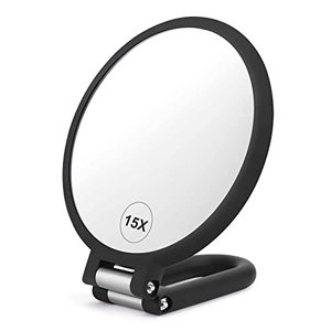 lot 4202 image: CLSEVXY Magnifying Handheld Mirror Double Sided, 1X 15X Magnification Hand Mirror, Travel Folding Held Adjustable Rotation Pedestal Makeup Desk Vanity