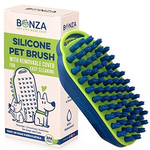 lot 4203 image: Bonza Dog and Cat Massage Brush, Dog Bath Brush with Removable Screen, Soft Silicone Bristles for Gentle Grooming for Pet, Curry Comb for Washing, Brushing for Short, Medium and Long Haired Pets